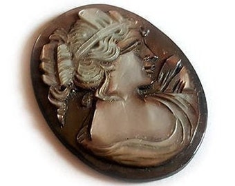 Mother of Pearl Cameo: Ceres Goddess Profile, Italian Jewelry