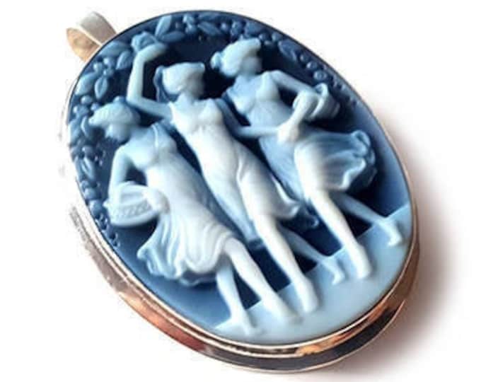 Three Graces blue cameo pendant brooch italian cameo jewelry donadio stone cameo pendentif camée colgante camafeo