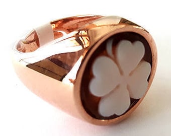 Shell cameo ring goodluck Quatrefoil italian cameos jewelry donadio cameos shell silver cameo bague camée カメオリング камея кольцо anillo camafeo