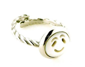 Smile Face Shell Cameo Ring: Hand Carved Sardonyx, Sterling Silver