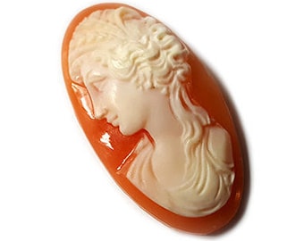 Carnelian Shell Cameo: Ceres Goddess Profile, Italian Jewelry