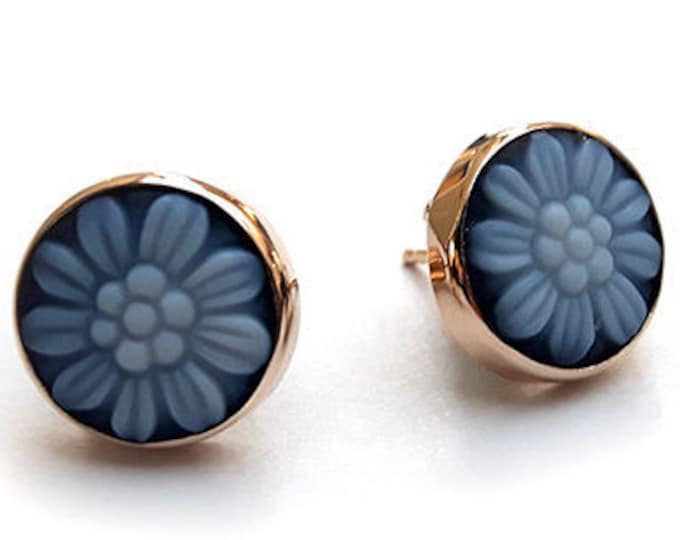 Gold blue cameo earrings italian cameo jewelry donadio agate stone cameos boucles oreilles camée pendientes camafeo カメオのイヤリング камея серьги