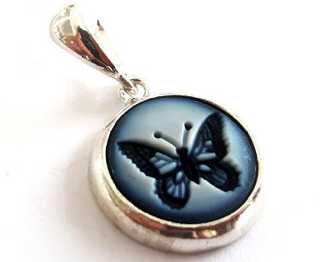 Cammeo blu ciondolo farfalla cammeo italiano gioielli donadio pietra cammei pendentif camée colgante camafeo カメオペンダント Камея подвеска