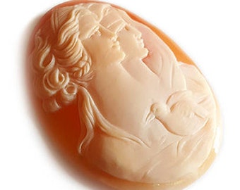 Loose Shell Cameo: Hand-Carved Ceres Double Profile, Italian Jewelry