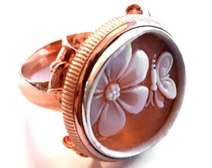 Shell cameo ring flower butterfly italian cameo jewelry donadio cameo shell bague camée Камея кольцо カメオリング anillo camafeu