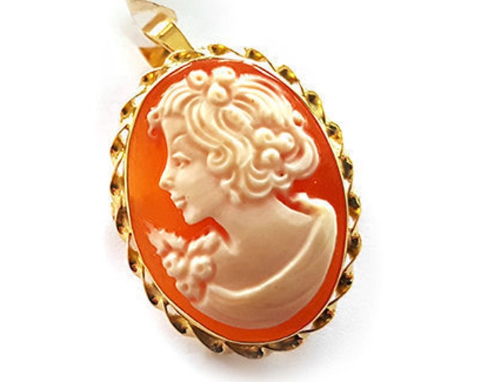 Gold shell cameo brooch & pendant lady italian cameo jewelry donadio cameo shell camafeo broche camée pendentif Камуфляжная брошь カメオブローチ