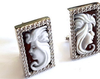 Shell Cameo Earrings Lady Zircons Italian Cameo Jewelry