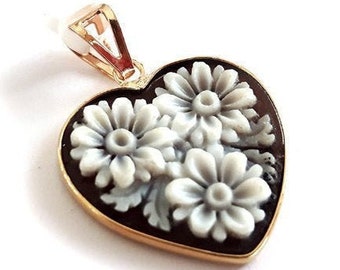 Gold shell cameo pendant floral heart italian cameo jewelry donadio cameo shell pendentif camée colgante camafeo カメオペンダント Камея подвеска