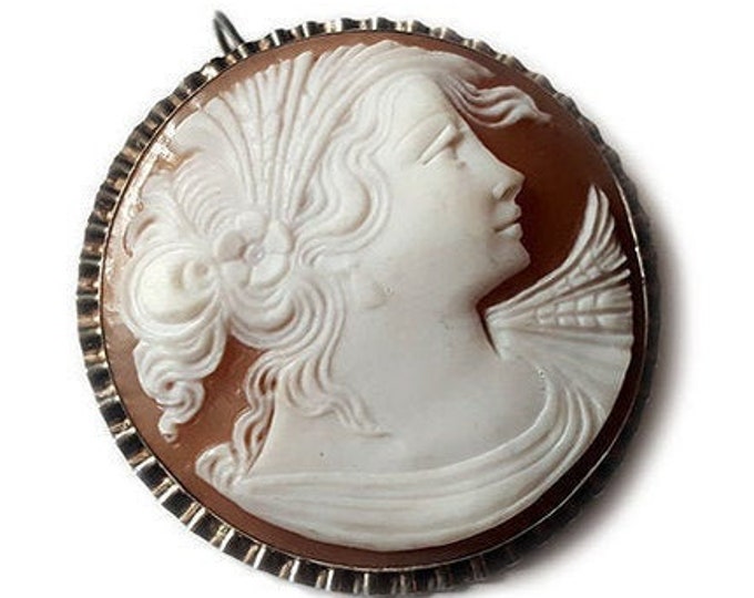 Dark silver shell cameo brooch & pendant Ceres italian cameo jewelry donadio cameos shell broche camée camafeo colgante カメオブローチ камея брошь