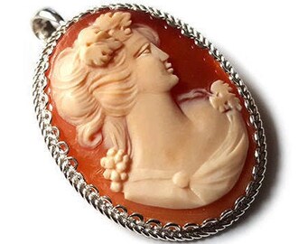Shell cameo brooch & pendant Bacchante profile italian shell cameo jewels donadio cameo shell camafeo broche camée Камуфляжная брошь カメオブローチ
