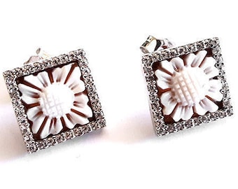 Shell cameo earrings square daisy cameos italian cameos jewelry donadio cameos shell boucles d'oreilles camée camafeo カメオイヤリング Камея серьги