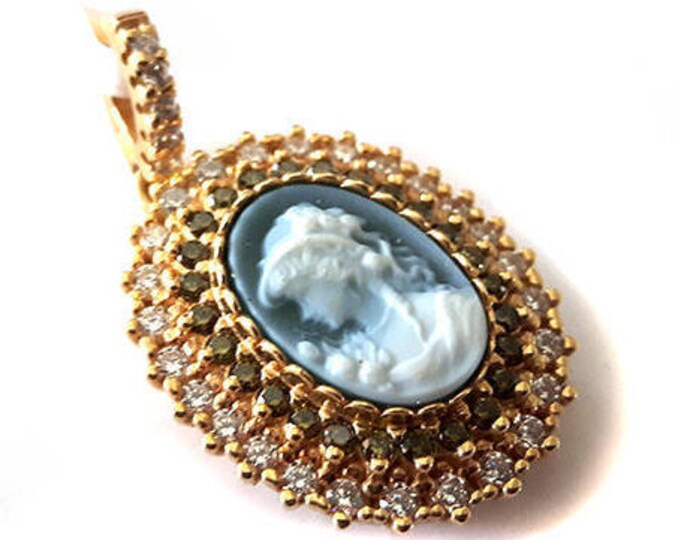 Blue cameo pendant zircons italian cameos jewelry donadio agate stone cameos pendentif camée colgante de camafeo カメオペンダント Камея подвеска
