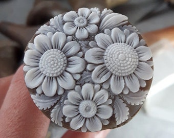 Sardonyx Shell Cameo: Hand Carved Flower, Italian Jewelry