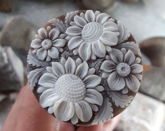 Sardonyx Shell Cameo: Hand Carved Flower, Italian Jewelry