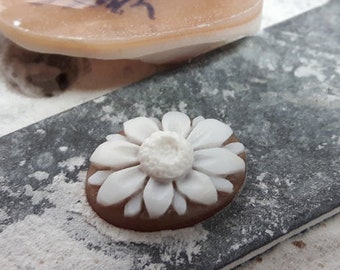 Loose Shell Cameo: Hand Carved Sardonyx Flower, Italian Jewelry