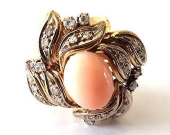 Diamonds pink coral gold ring italian coral jewelry donadio corals cameos jewellery bague corail サンゴリング коралловое кольцо anillo coral gift