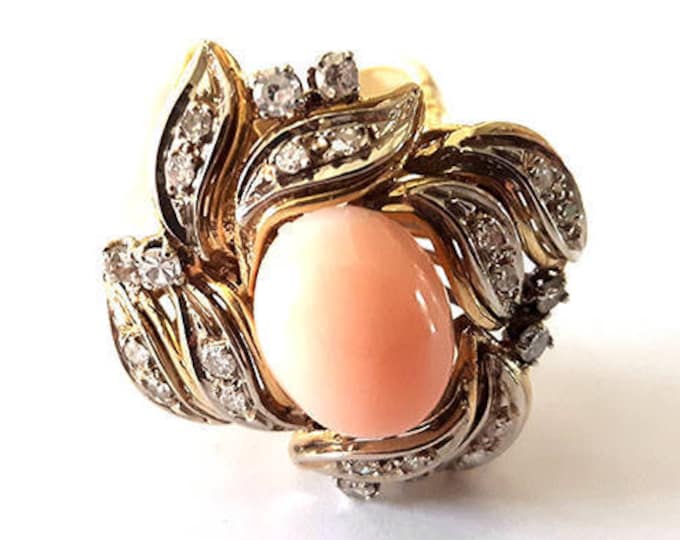 Diamonds pink coral gold ring italian coral jewelry donadio corals cameos jewellery bague corail サンゴリング коралловое кольцо anillo coral gift