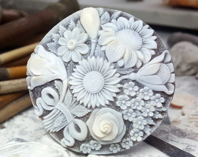 Shell cameo sunflowers italian cameo jewelry donadio cameo shell sardonyx cameo camée lâche ルーズカメオ свободная камея camafeo flojo