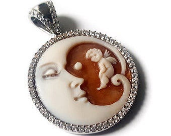 Shell cameo pendant moon child italian cameo jewelry donadio cameo shell pendentif camée colgante de camafeo カメオペンダント Камея подвеска