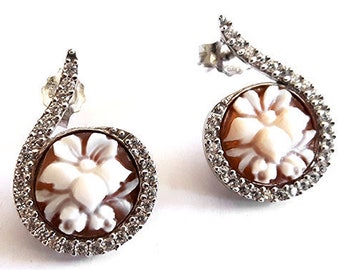 Shell cameo earrings floral drop italian cameo jewelry donadio cameo shell boucles oreilles camée pendientes camafeo カメオイヤリング Камея серьги