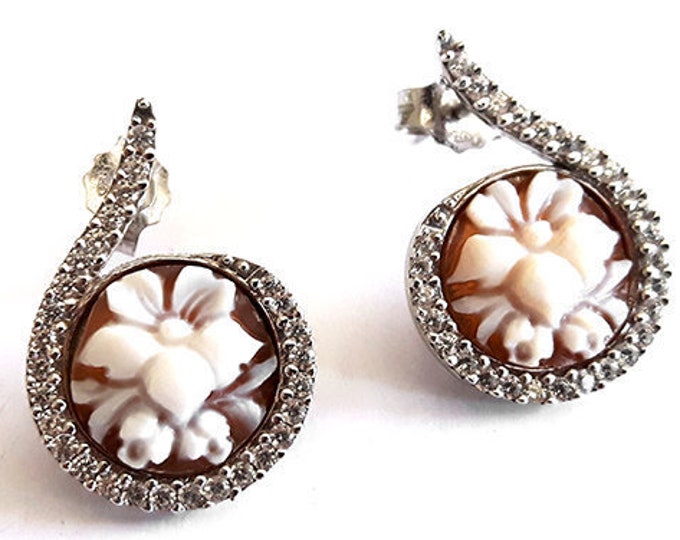 Shell cameo earrings floral drop italian cameo jewelry donadio cameo shell boucles oreilles camée pendientes camafeo カメオイヤリング Камея серьги