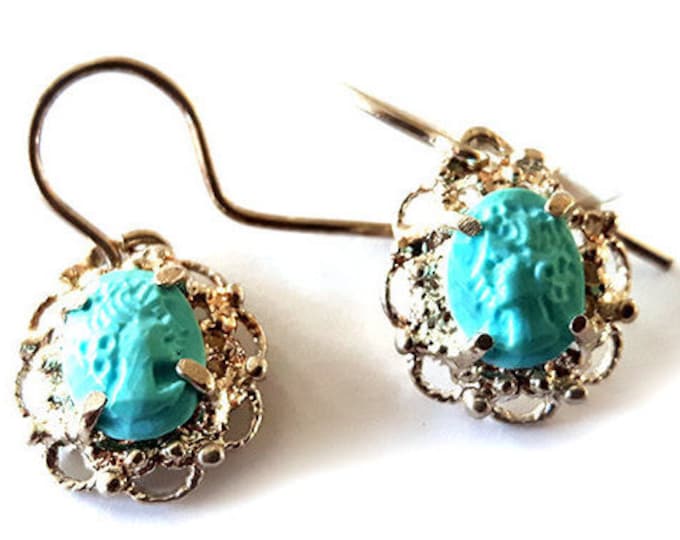 Turquoise cameo earrings profiles italian cameo jewelry donadio stone cameo Boucles d'oreilles camée 瑪瑙石カメオイヤリング камень камея серьги camafeu