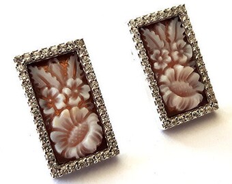 Shell cameo earrings rectangular cameos italian cameos jewelry donadio cameos shell boucles d'oreilles camée camafeo カメオイヤリング Камея серьги
