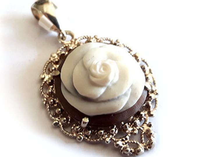 Boho shell cameo pendant Rose italian cameos jewelry donadio cameos shell pendentif camée colgante de camafeo カメオペンダント Камея подвеска