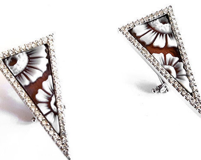Shell cameo earrings triangle italian cameo jewelry donadio cameo shell boucles oreilles camée pendientes camafeo カメオイヤリング Камея серьги