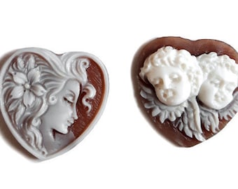 Heart Shaped Shell Cameo: Hand Carved Sardonyx Italian Jewelry