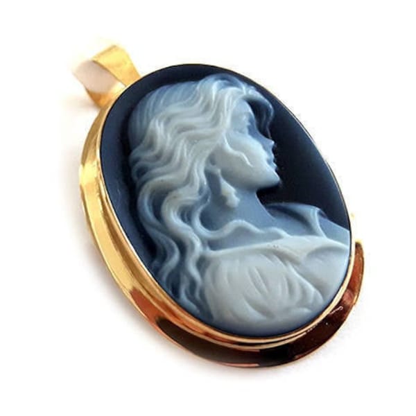 Broche camée bleu or & pendentif dame camée italienne bijoux donadio agate camées Камуфляжная брошь カメオブローチ broche camée pendentif camafeo