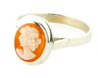 Vintage Carnelian Cameo Ring: Sterling Silver Italian Profile