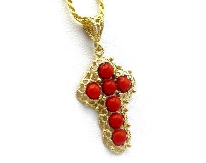 Red Coral cross necklace italian coral jewelry donadio corals cameos jewellery collier corail サンゴのネックレス коралловое ожерелье