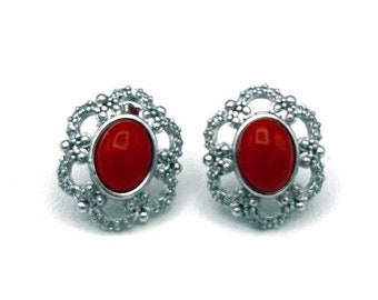 Silver Coral earrings italian coral jewelry donadio corals cameos jewellery boucles d'oreilles corail rouge サンゴのイヤリング Коралловые серьги