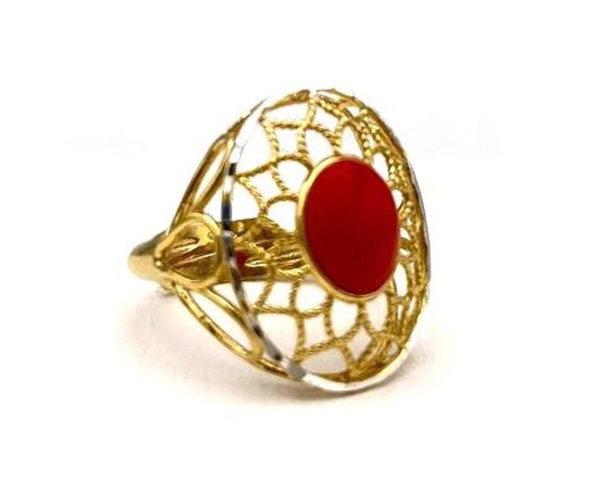 Red coral ring gold plated italian coral jewelry donadio corals cameos jewellery bague corail サンゴリング коралловое кольцо anillo de coral gift