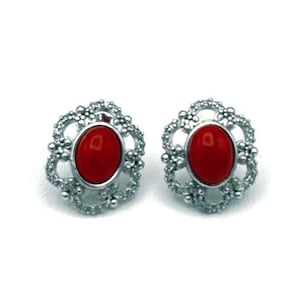 Silver Coral earrings italian coral jewelry donadio corals cameos jewellery boucles d&#39;oreilles corail rouge サンゴのイヤリング Коралловые серьги