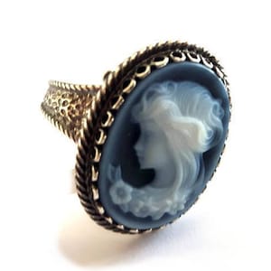 Anello cammeo blu che scorre signora con fiori gioielli cameo italiano donadio agata camos bague camée камея кольцо 中メオリング anillo camafeo