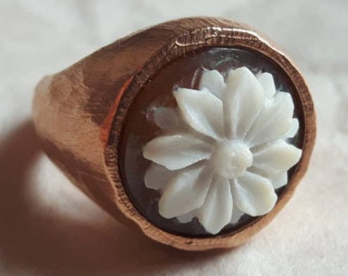 Flower cameo ring, sterling silver handmade cameo, shell cameo ring, italian jewels, gift for her, handmade ring,