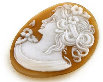 Antique Sardonyx Shell Cameo: Flora Goddess, Italian Jewelry (3.5 cm)