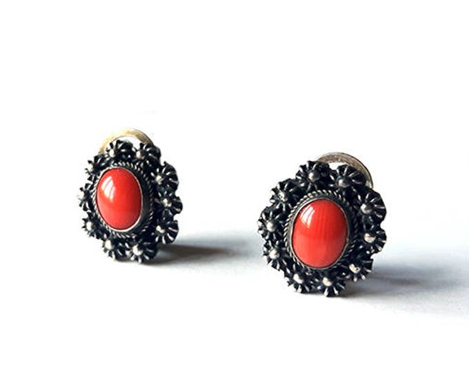 Vintage coral earrings italian coral jewelry donadio corals cameos jewellery boucles d'oreilles corail rouge サンゴのイヤリング Коралловые серьги