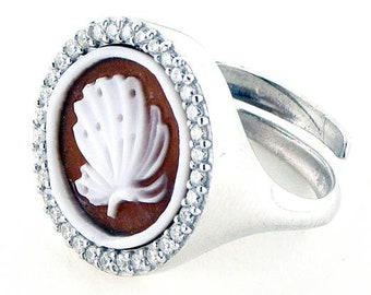Butterfly Shell Cameo Ring: 925 Sterling Silver, Adjustable