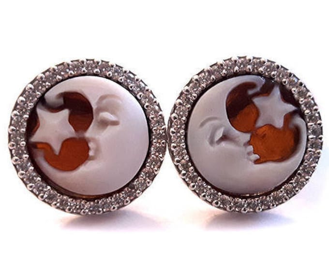 Shell cameo earrings Moon star italian cameos jewelry donadio cameo shell boucles d'oreilles camée pendientes camafeo カメオイヤリング Камея серьги