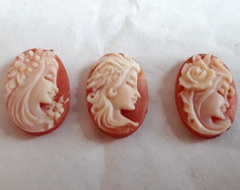 Carnelian Shell Cameo: Woman Profile, Italian Jewelry