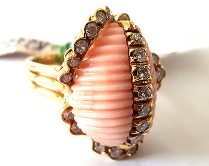Pink coral diamonds gold ring italian coral jewelry donadio corals cameos jewellery bague corail サンゴリング коралловое кольцо anillo coral gift