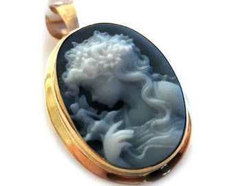 Gold blue cameo brooch & pendant italian cameo jewelry donadio agate stone cameos Камуфляжная брошь カメオブローチ broche pendentif camée camafeo