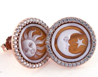 Shell cameo earrings Sun Moon italian cameos jewelry donadio cameo shell boucles d'oreilles camée pendientes camafeo カメオイヤリング Камея серьги