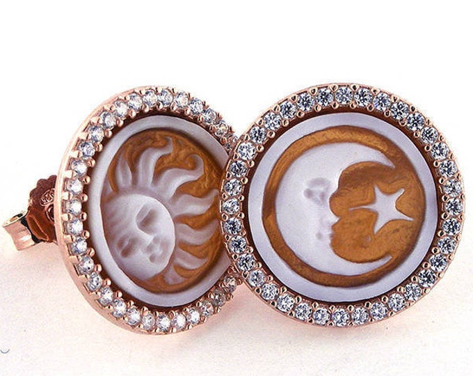 Shell cameo earrings Sun Moon italian cameos jewelry donadio cameo shell boucles d'oreilles camée pendientes camafeo カメオイヤリング Камея серьги