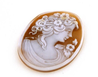 Vintage shell cameo Flora italian cameo jewelry donadio cameo shell sardonyx cameo camée lâche ルーズカメオ свободная камея camafeo flojo gift