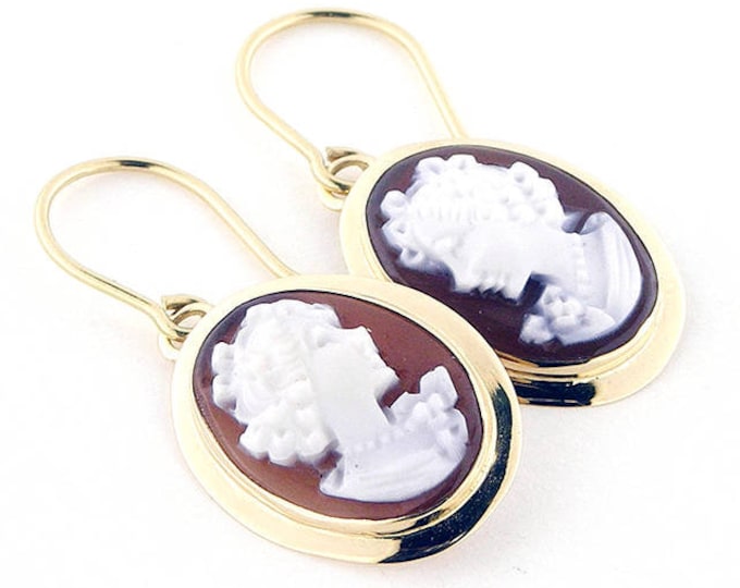 Gold cameo earrings woman profile italian cameo jewelry donadio cameos shell boucles oreilles camée pendientes camafeo カメオイヤリング Камея серьги
