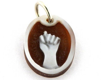 Hand Carved Sardonyx Shell Cameo Pendant: Sterling Silver Italian Jewelry